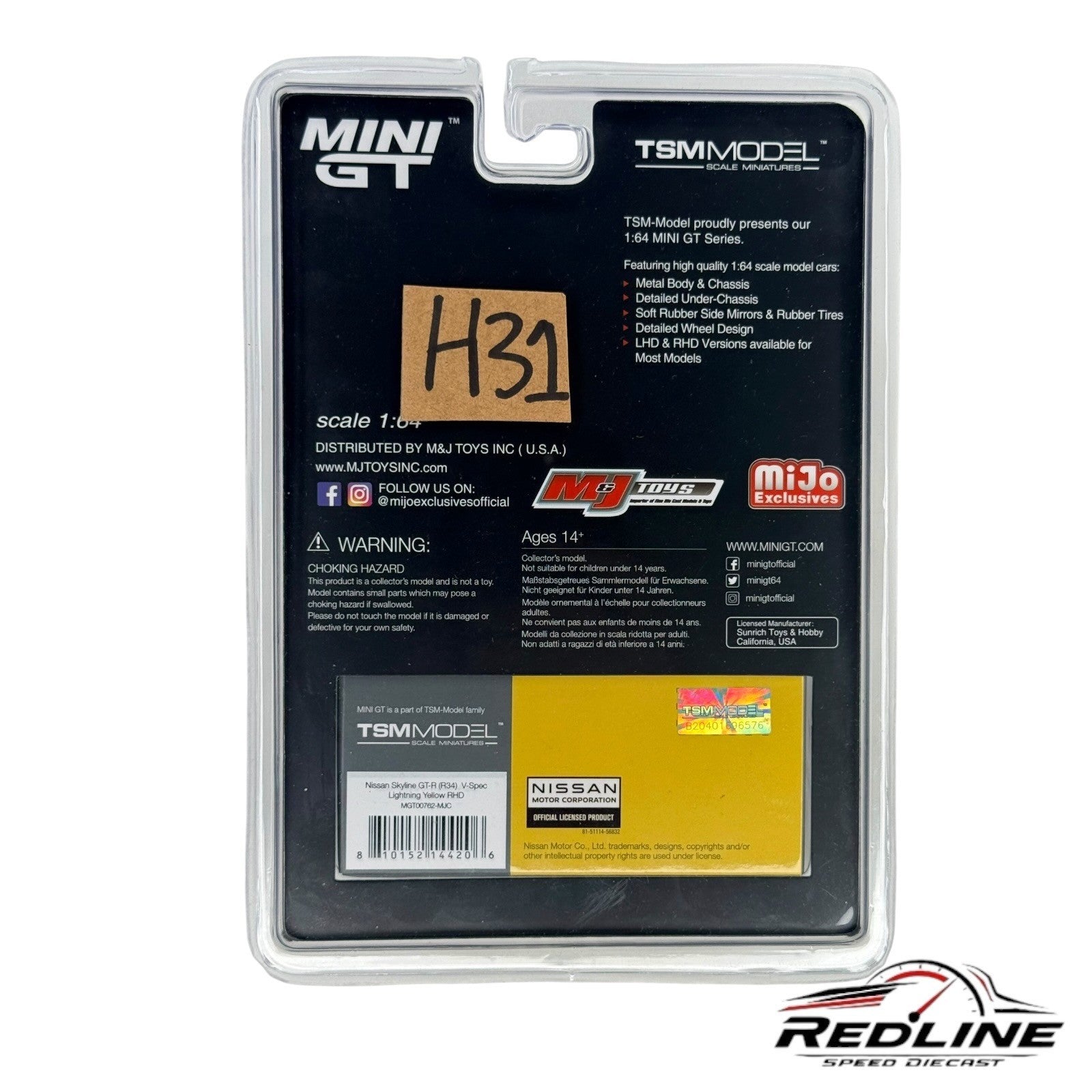 Mini GT Nissan Skyline GT-R R34 V-Spec Lightning Yellow-MiJo Exclusive CHASE H31