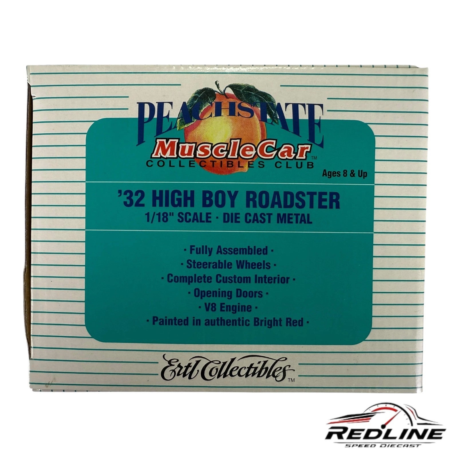 🏁Muscle Car Collectibles Club '32 High Boy Roadster Peach State Red 1:18 GE🏁