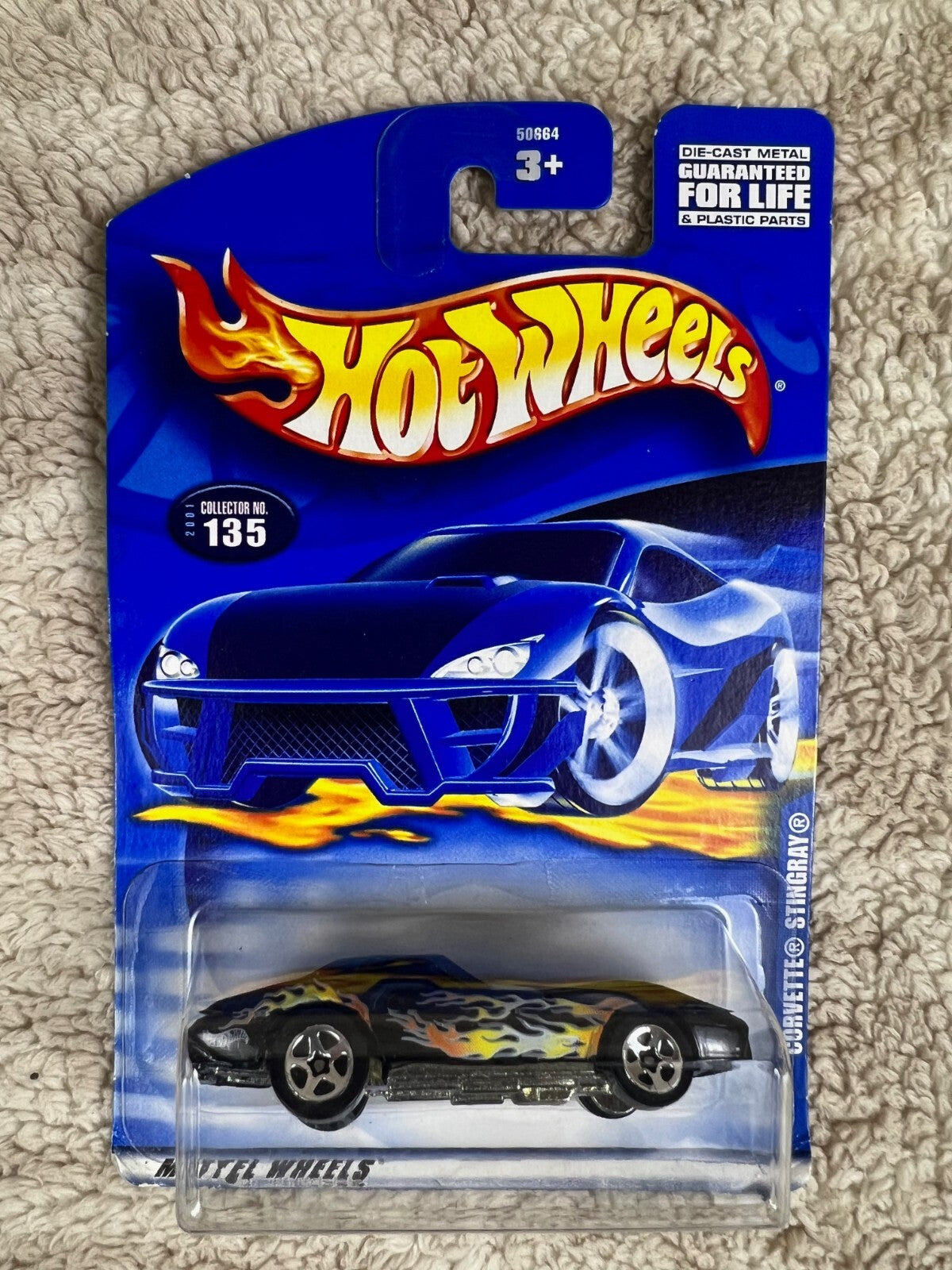 🔥🔥🔥2001 Hot Wheels Collector #135 CORVETTE STINGRAY Black W/Flames HW19🔥🔥🔥