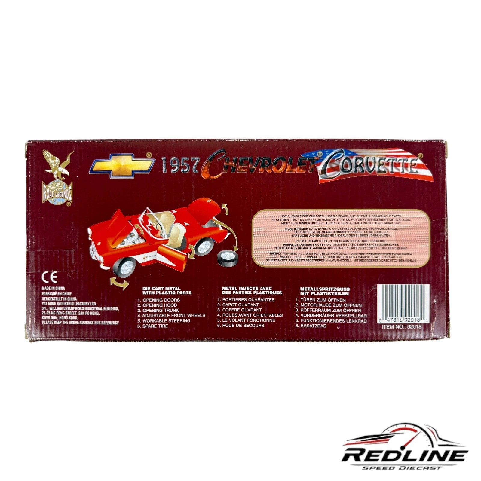 🇺🇸🇺🇸Road Legends 1957 Red Chevrolet Corvette 1:18 Red🇺🇸🇺🇸