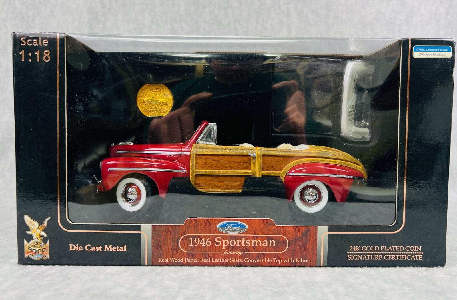 🇺🇸 Road Signature Series 1Maroon 1946 Ford Sportsman W Top And Coin 1/18🇺🇸