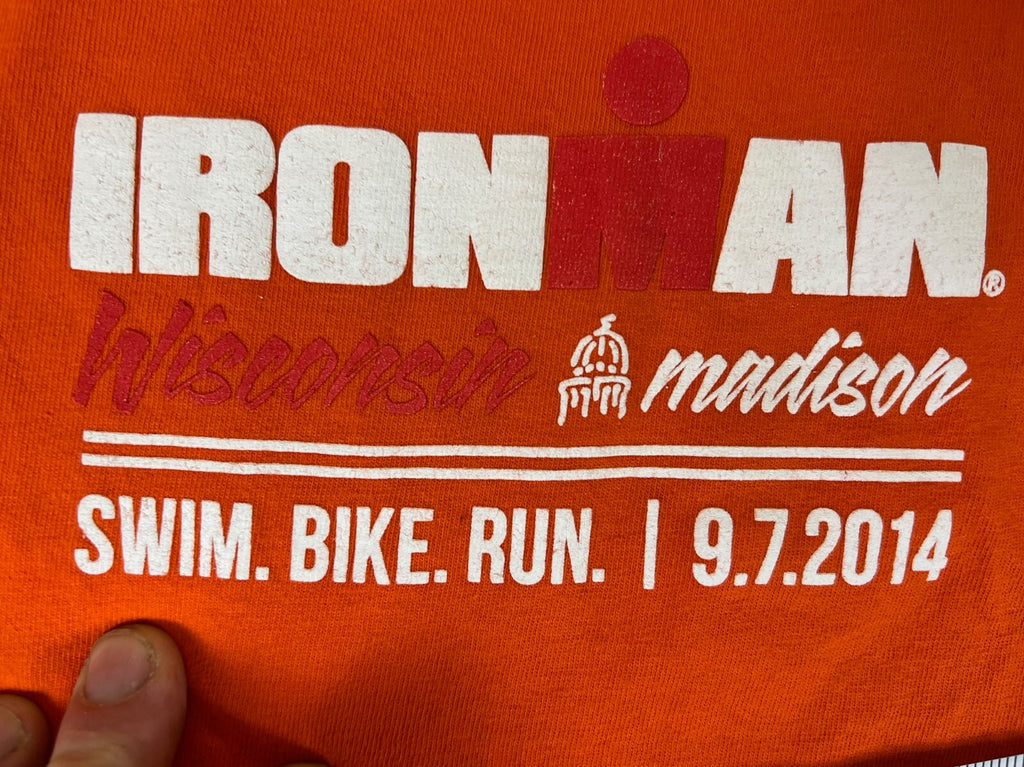 🔥🔥🔥Ironman 2014 Madison WI Swim Bike Run Mens Small Orange U🔥🔥🔥