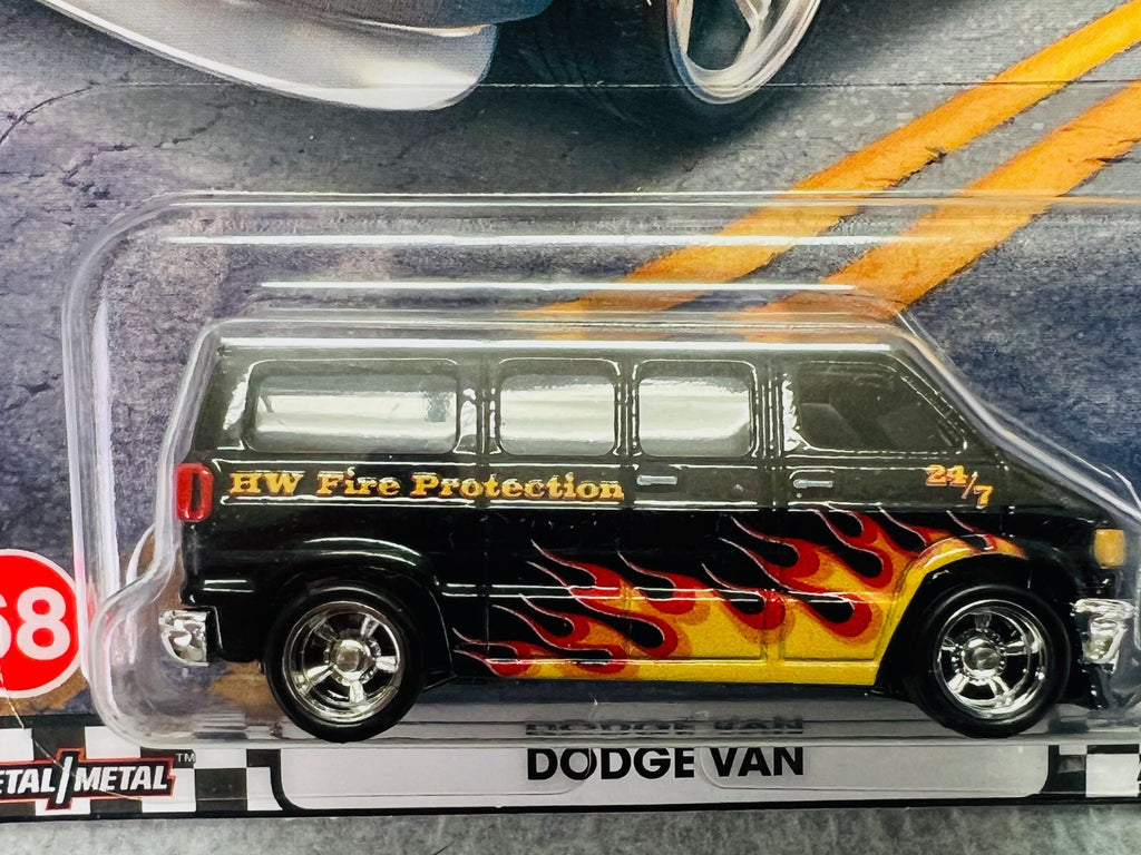 🔥🔥Hot Wheels Premium Boulevard Dodge Van Black with Flames Real Riders H32🔥🔥
