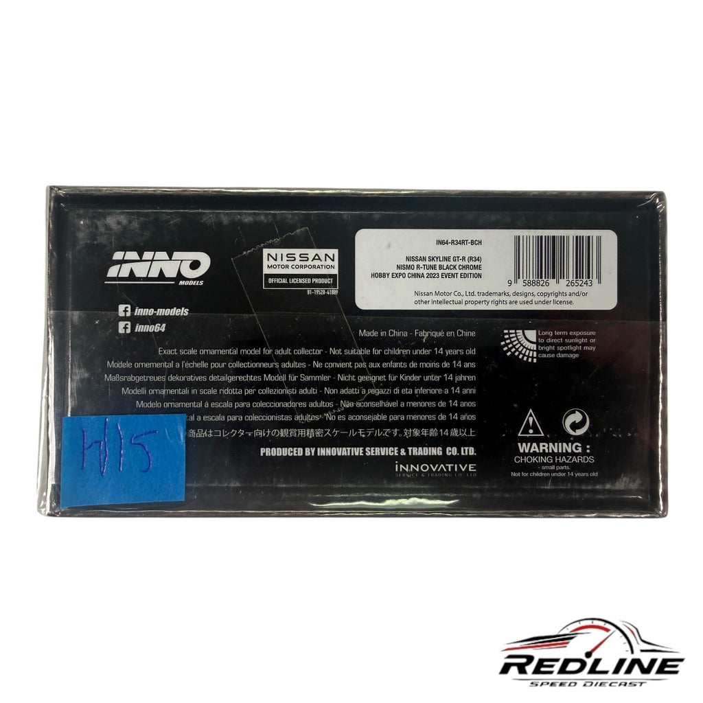 🎌🎌INNO64 Nissan Skyline GT-R R34 NISMO R-Tune Black Chrome SEALED H15🎌🎌