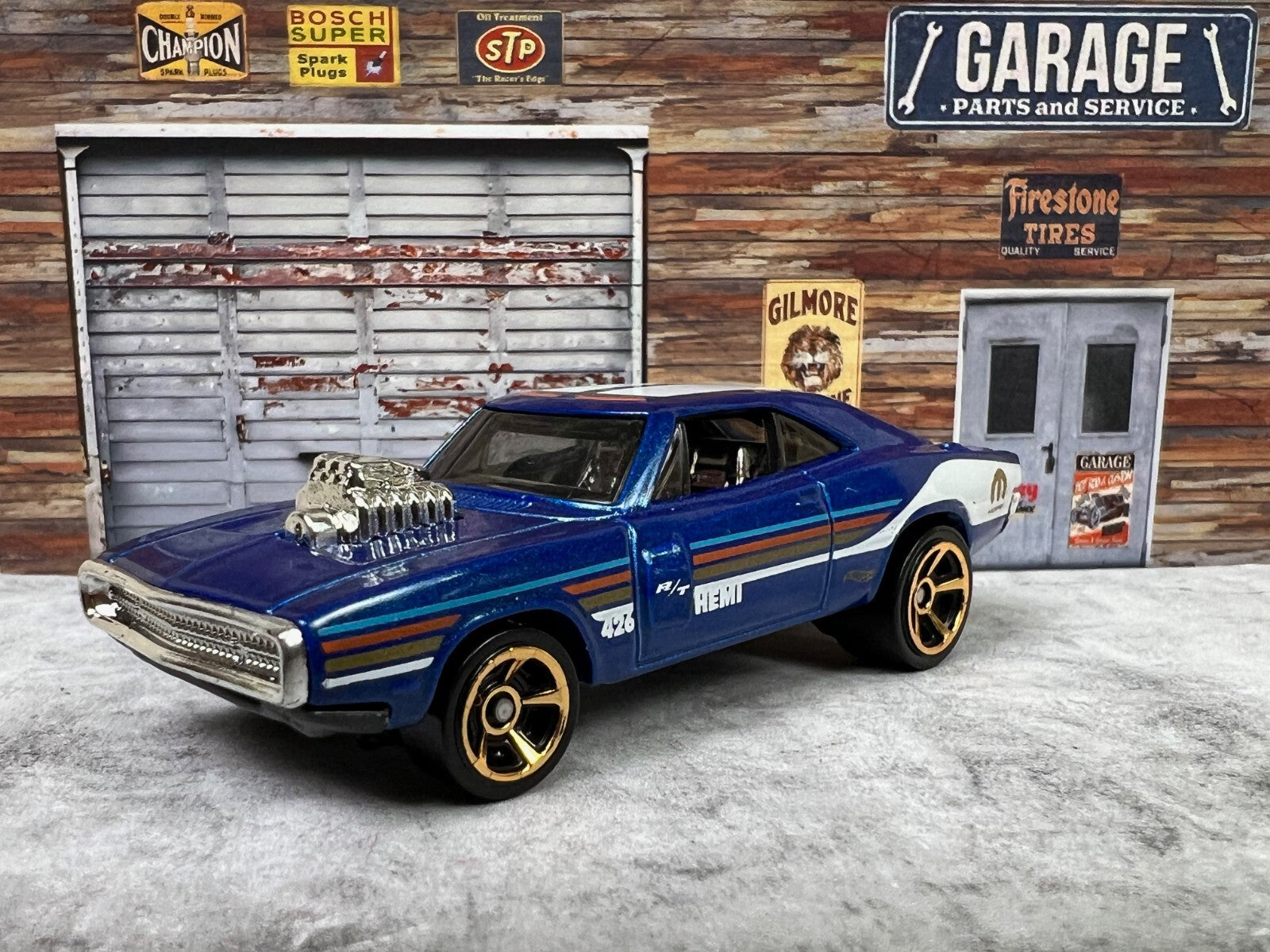 🇺🇸HOT WHEELS 70 Dodge Charger R/T Blue Car HW Muscle Mania Mopar C14🇺🇸