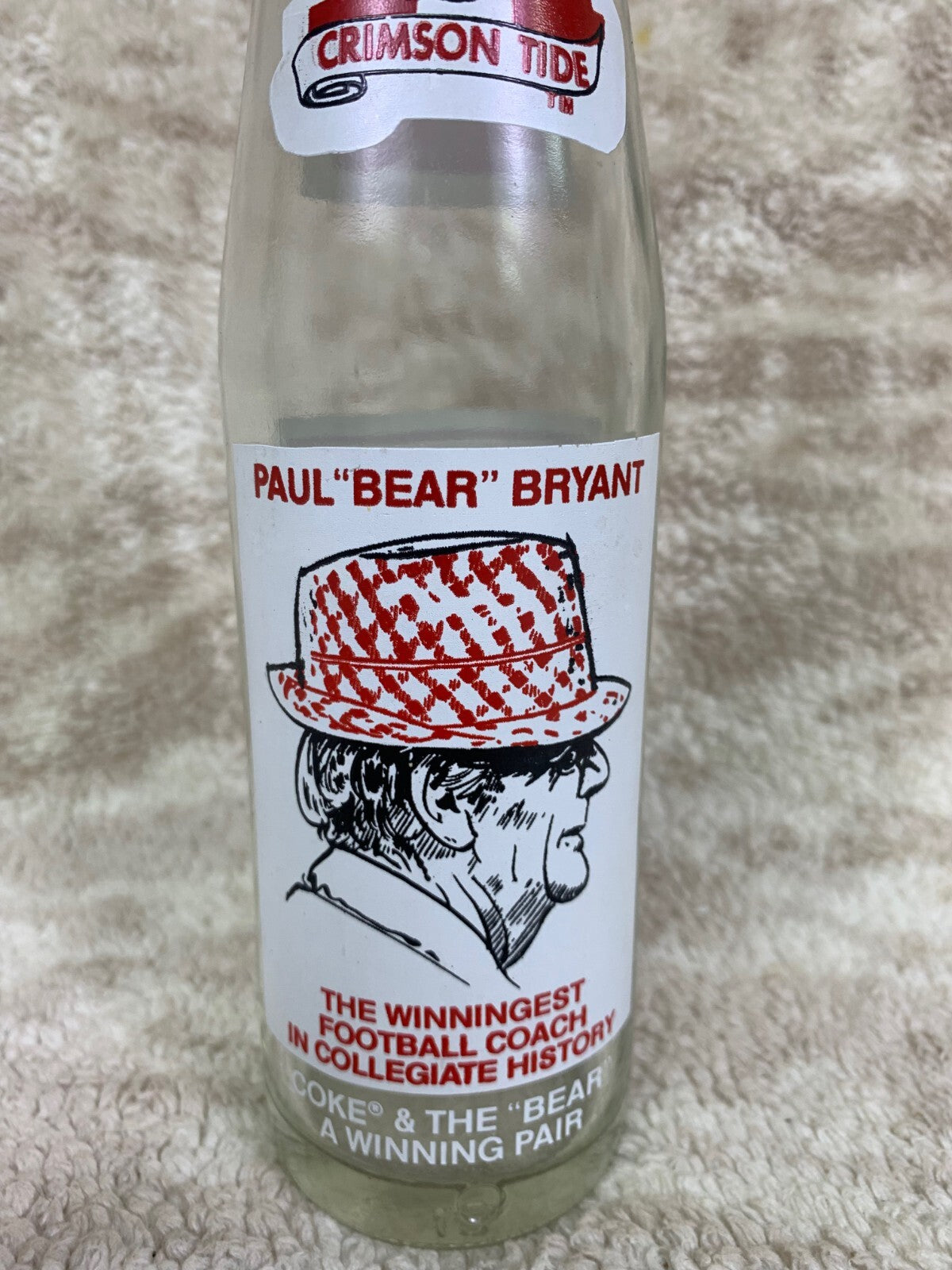 🥤🥤🥤 Alabama Crimson Tide Paul Bear Bryant Vintage Collectors Coca-Cola 🥤🥤🥤
