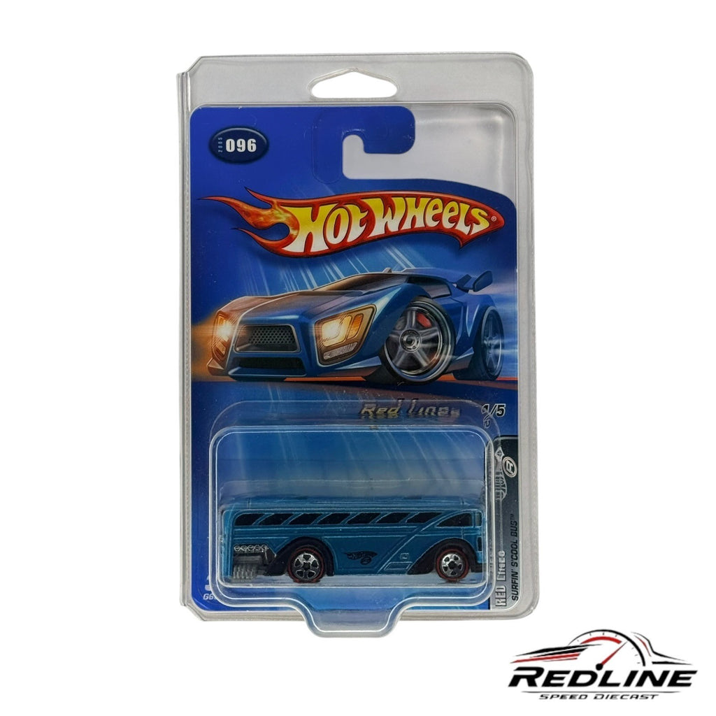 🔥🔥Hot Wheels Red Lines Blue Surfin' S'cool Bus 2005 H28🔥🔥