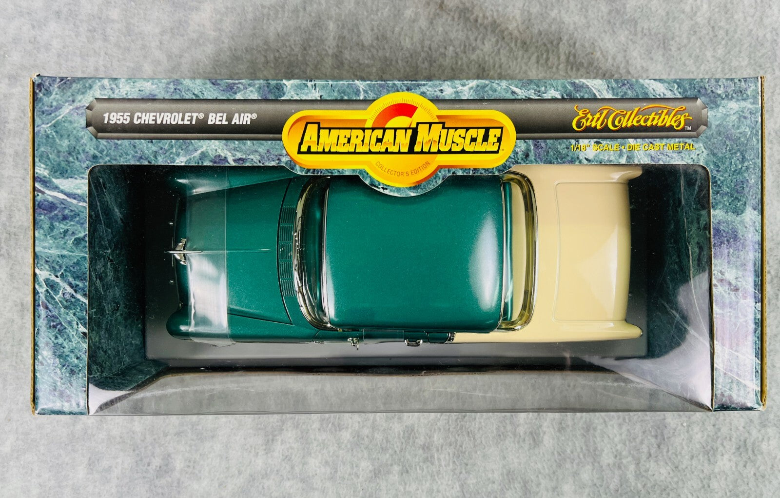 🇺🇸ERTL American Muscle 1955 Chevy Bel Air Green & Ivory White Walls 1:18🇺🇸