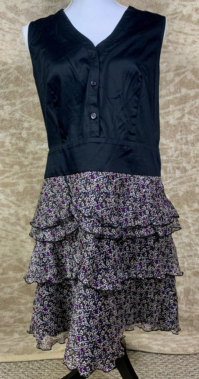 ******THE LIMITED WOMENS DRESS BLACK/MULTI COLORED RUFFLED BOTTOM SIZE 10*******