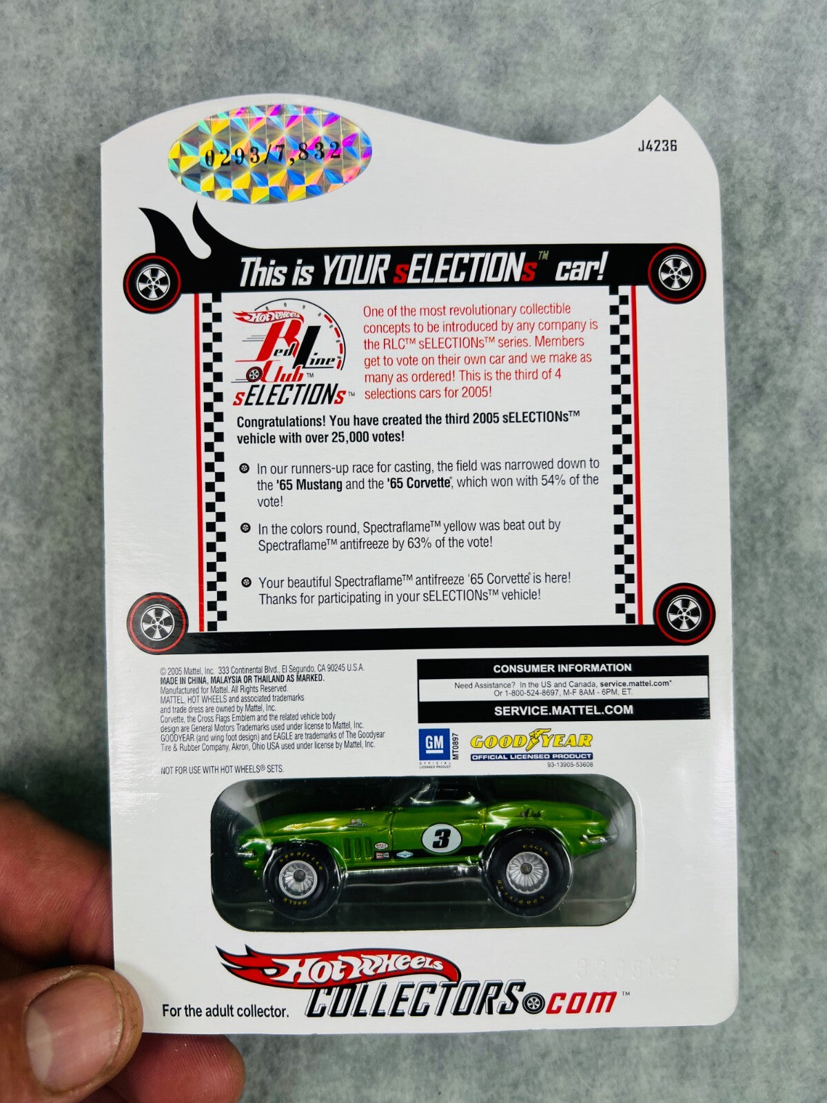 🇺🇸HOT WHEELS RLC 2005 Selection Series '65 Corvette #293/7832 H31🇺🇸