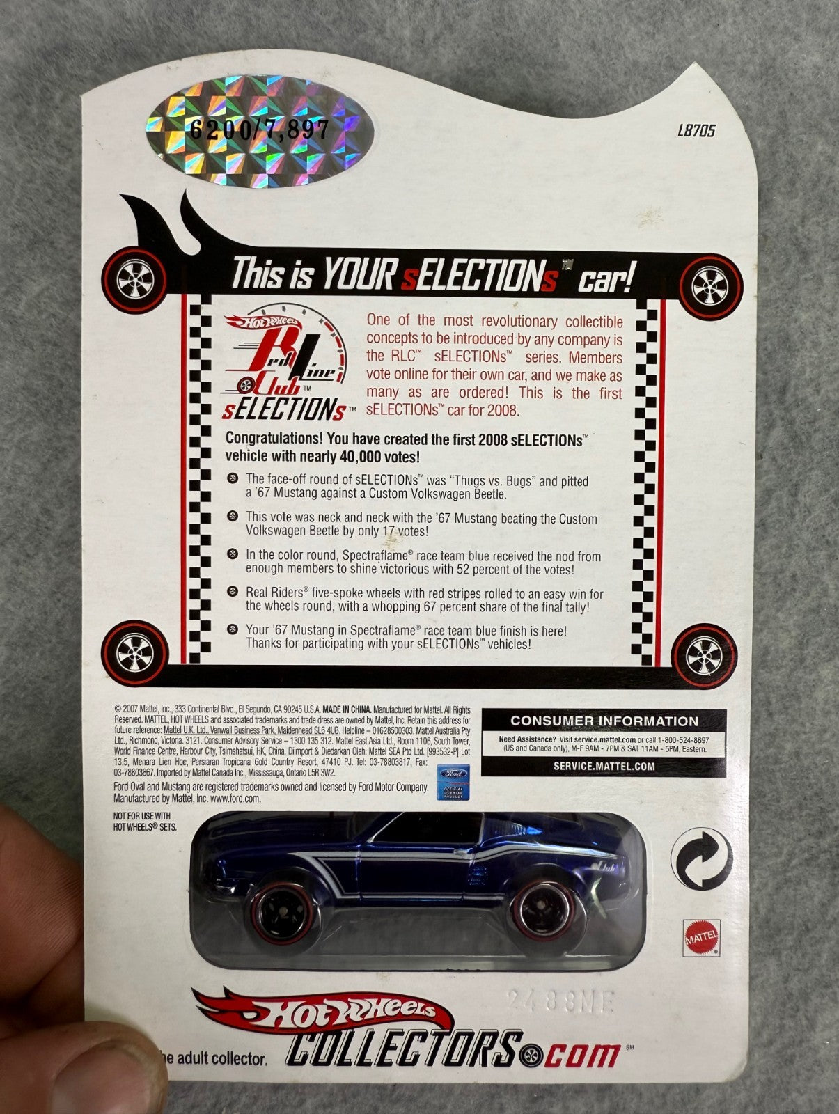 Hot Wheels RLC 2008 Selections '67 Mustang 6200/7897 Blue H9