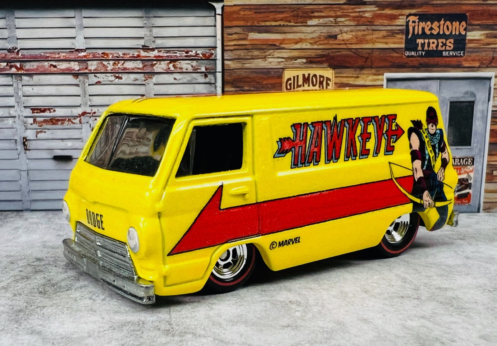 🇺🇸🇺🇸Hot Wheels Hawkeye 66 Dodge A100 Marvel Premium Real Riders C23🇺🇸🇺🇸