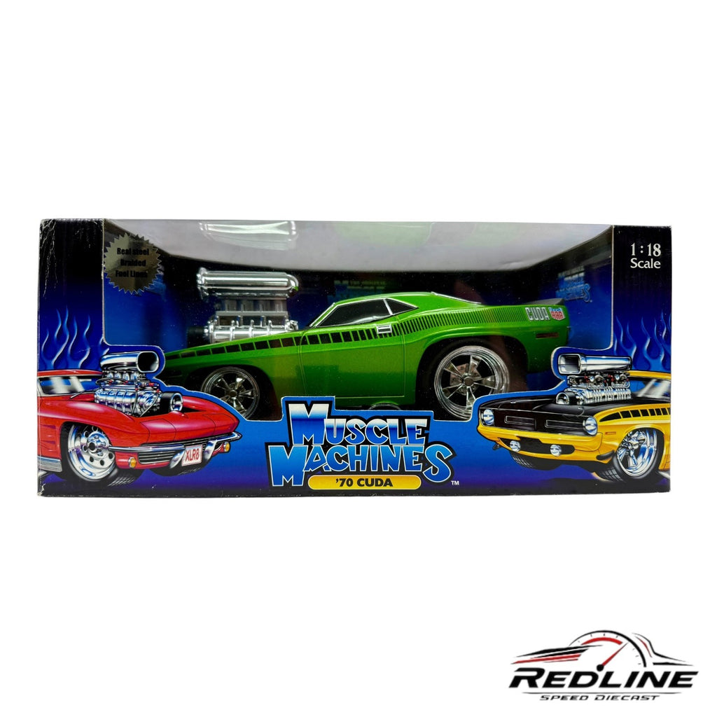 🇺🇸🇺🇸Funline Muscle Machines  Rare Green And Black 70 Cuda 1:18🇺🇸🇺🇸