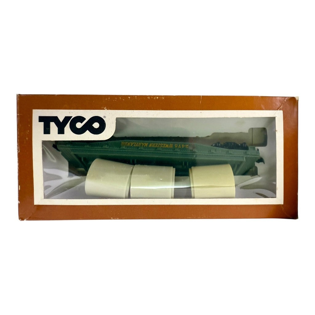 🚂🚂Tyco Skid Flat Car W/Culvert Pipe Load Western Maryland #2475 HO Scale🚂🚂
