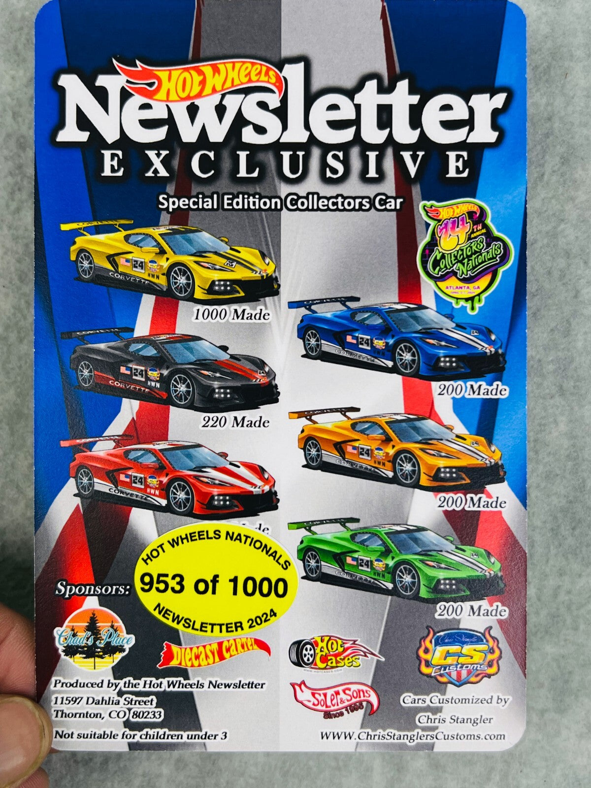 🇺🇸Hot Wheels Newsletter 24th Collector Nationals Corvette C8R 953/1000 H28🇺🇸