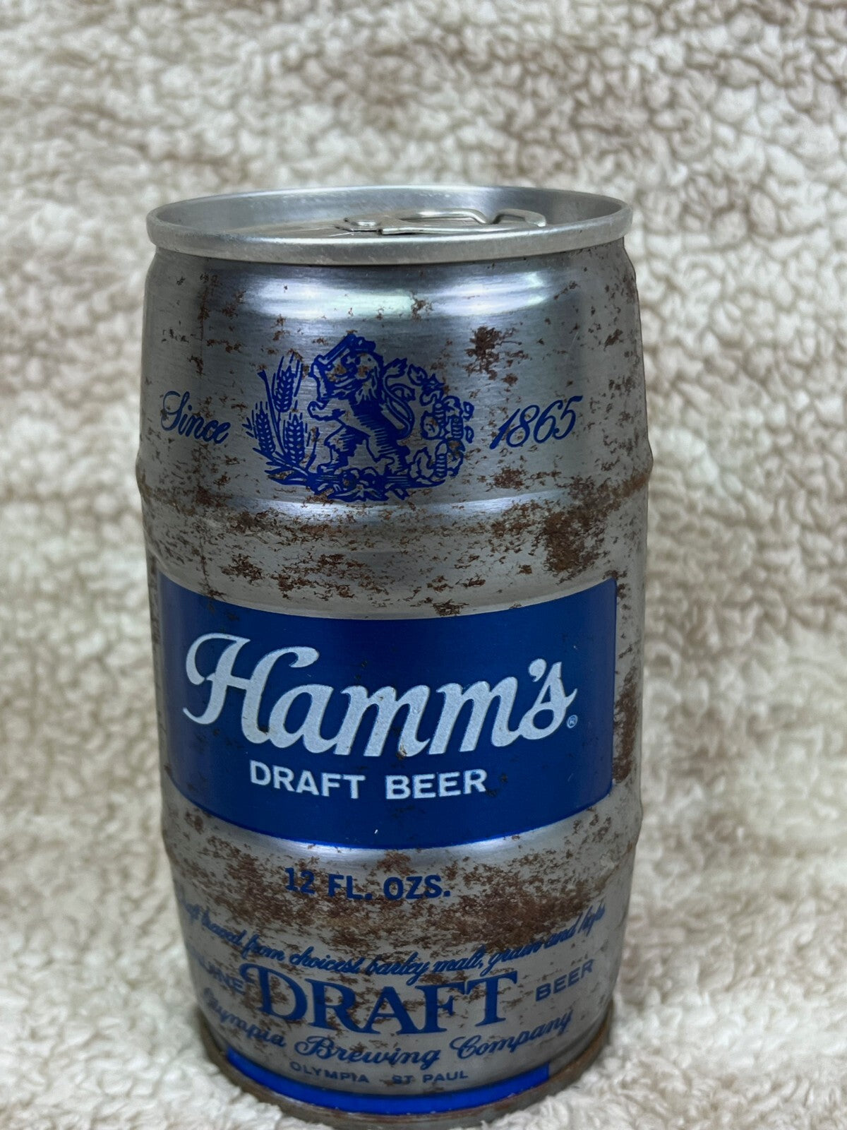 🍺🍺🍺Vintage Hamm’s Draft Beer Keg Can 12oz Silver Barrel Pull Tab 1970s🍺🍺🍺