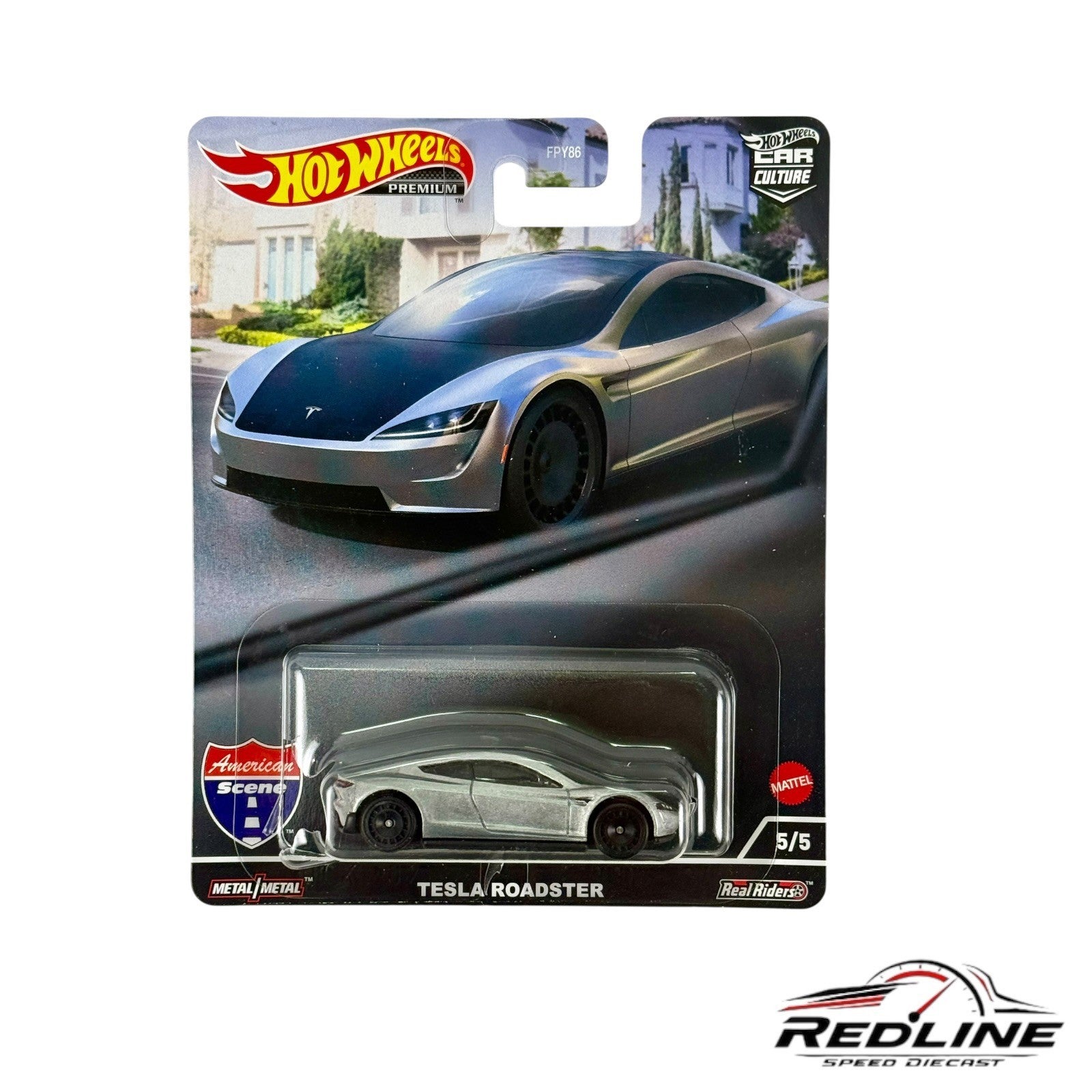 Hot Wheels Premium Car Culture American Scene Tesla Roadster BLISTER DAMAGE H32