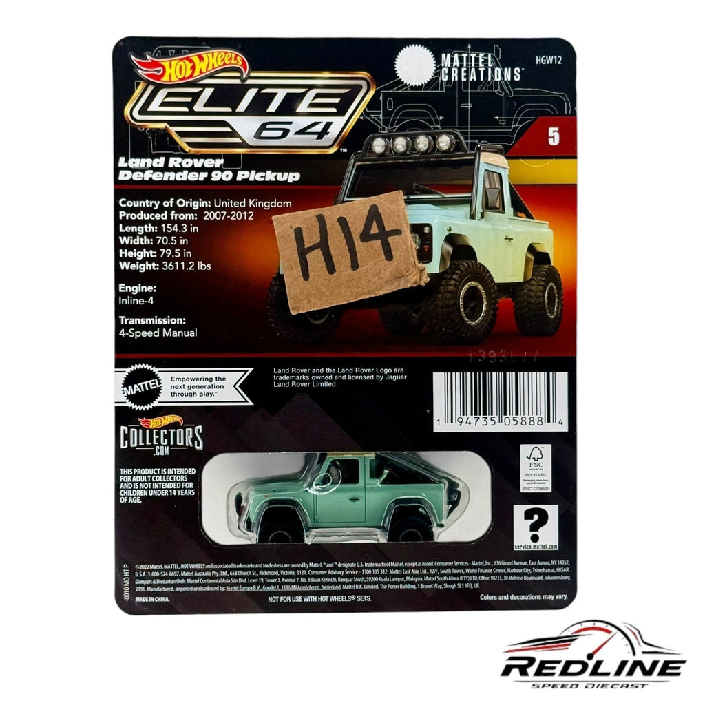 🔥🔥Hot Wheels Elite 64 Land Rover Defender 90 Pickup H14🔥🔥