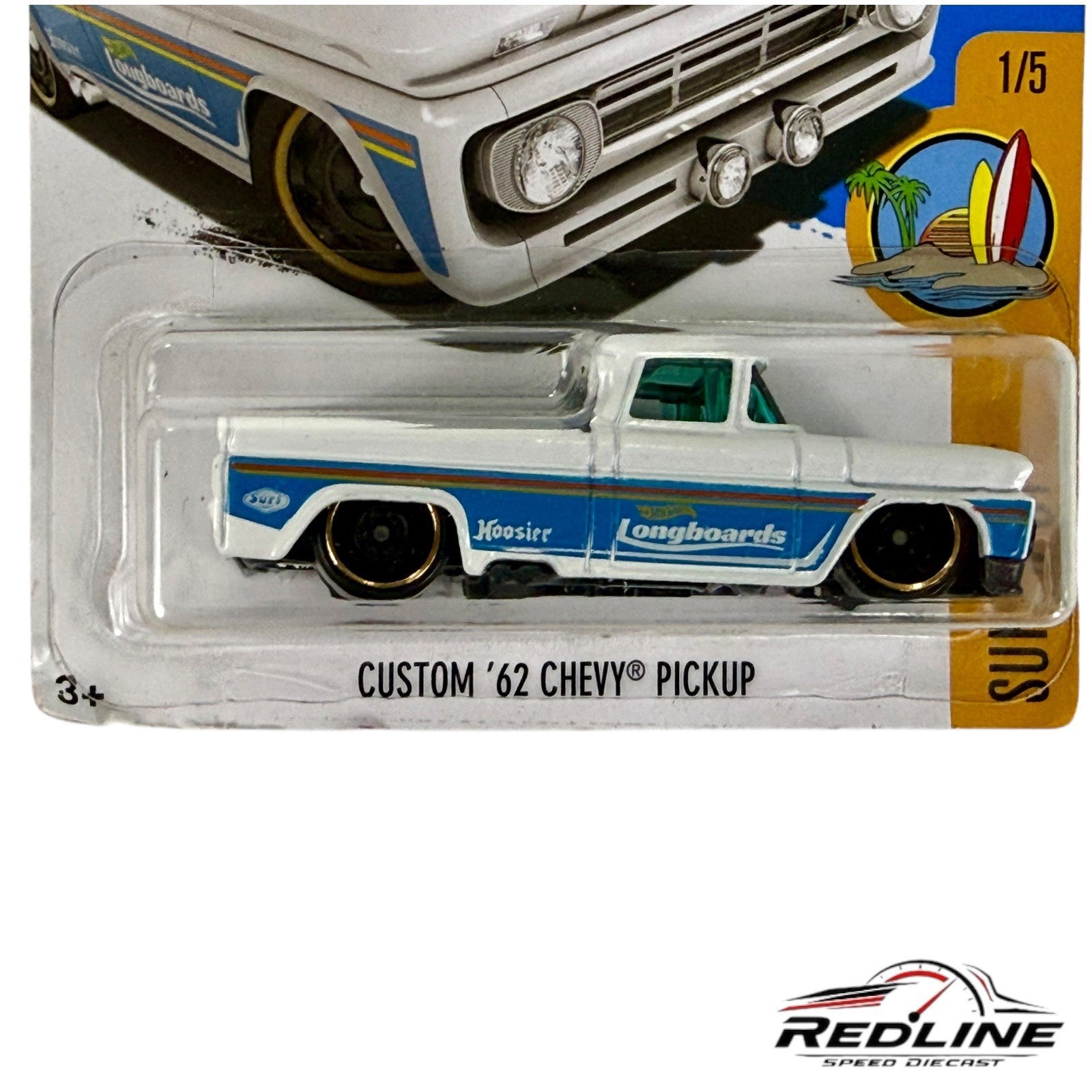 🇺🇸Hot Wheels Custom 62 Chevy Pickup White Surfs Up 348/365 H6🇺🇸