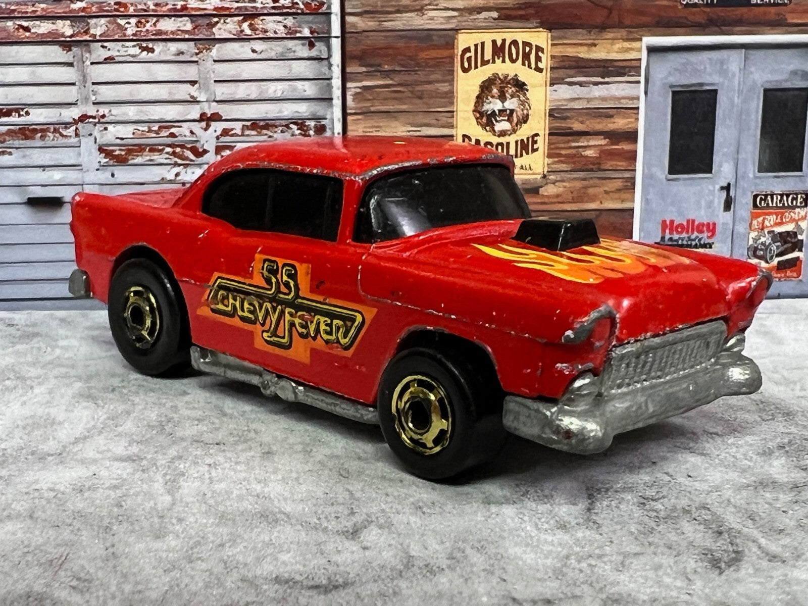 🔥Vintage Hot Wheels Hot Ones ‘55 Chevy Fever 1982 Hong Kong Red W/ Flames C3🔥