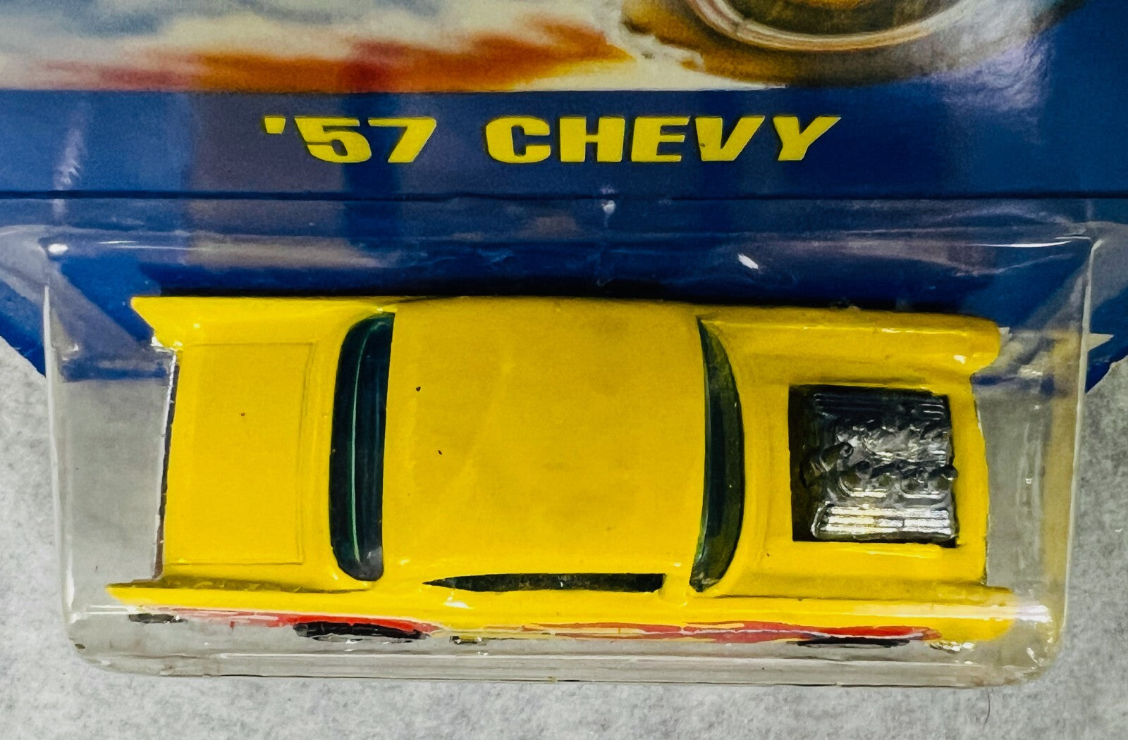 🇺🇸Hot Wheels BLUE CARD #157 YELLOW 57 CHEVY speed 10 points HO 1990 H30🇺🇸