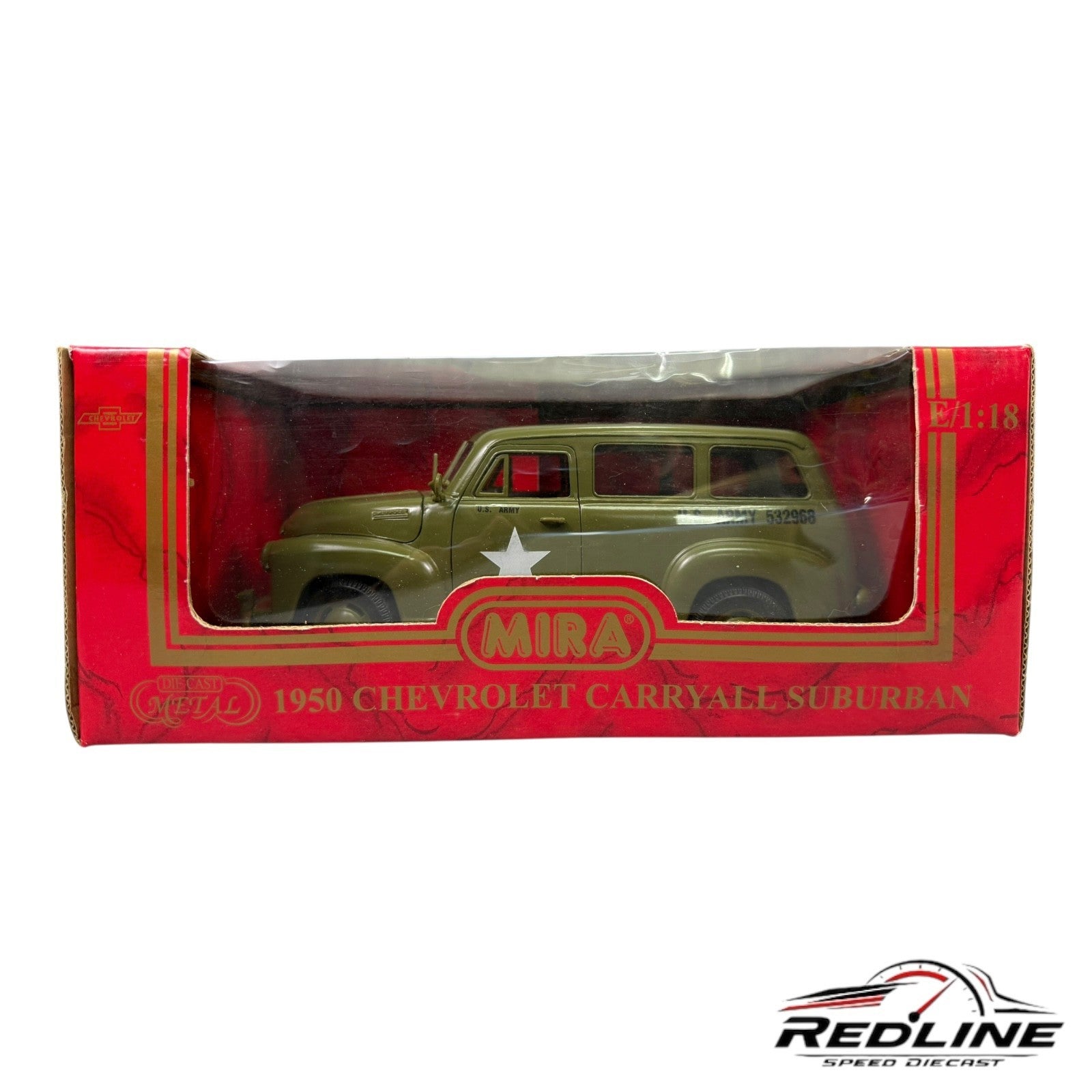 🇺🇸Mira Chevrolet Carryall Suburban 1950 US Army Green 1:18 Diecast🇺🇸
