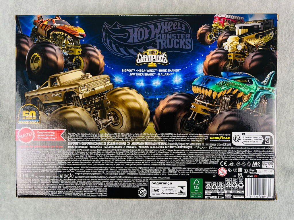 🔥Hot Wheels Monster Trucks 50 Bigfoot Trophy Champions Rare Exclusive GOLD Set