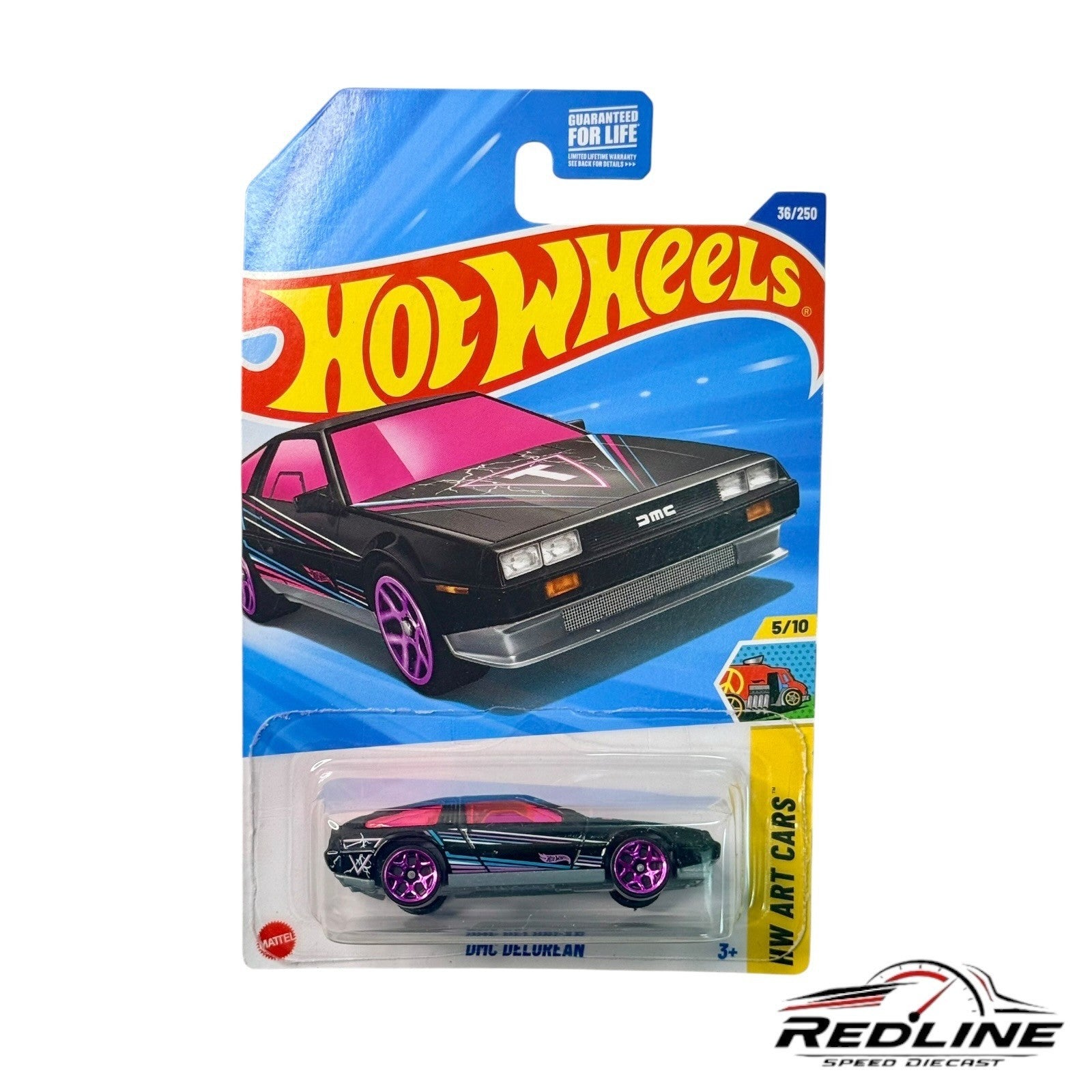 🎌🎌Hot Wheels DMC DeLorean Black Pink HW Art Cars 5/10 H35🎌🎌