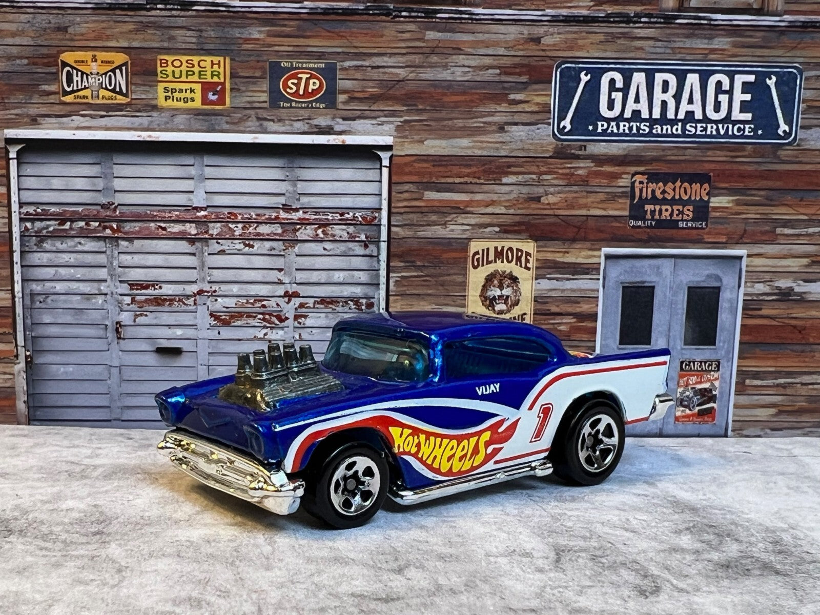 🔥🔥🔥Vintage 1976 Hot Wheels '57 Chevy Red White Blue Exposed Engine c6🔥🔥🔥