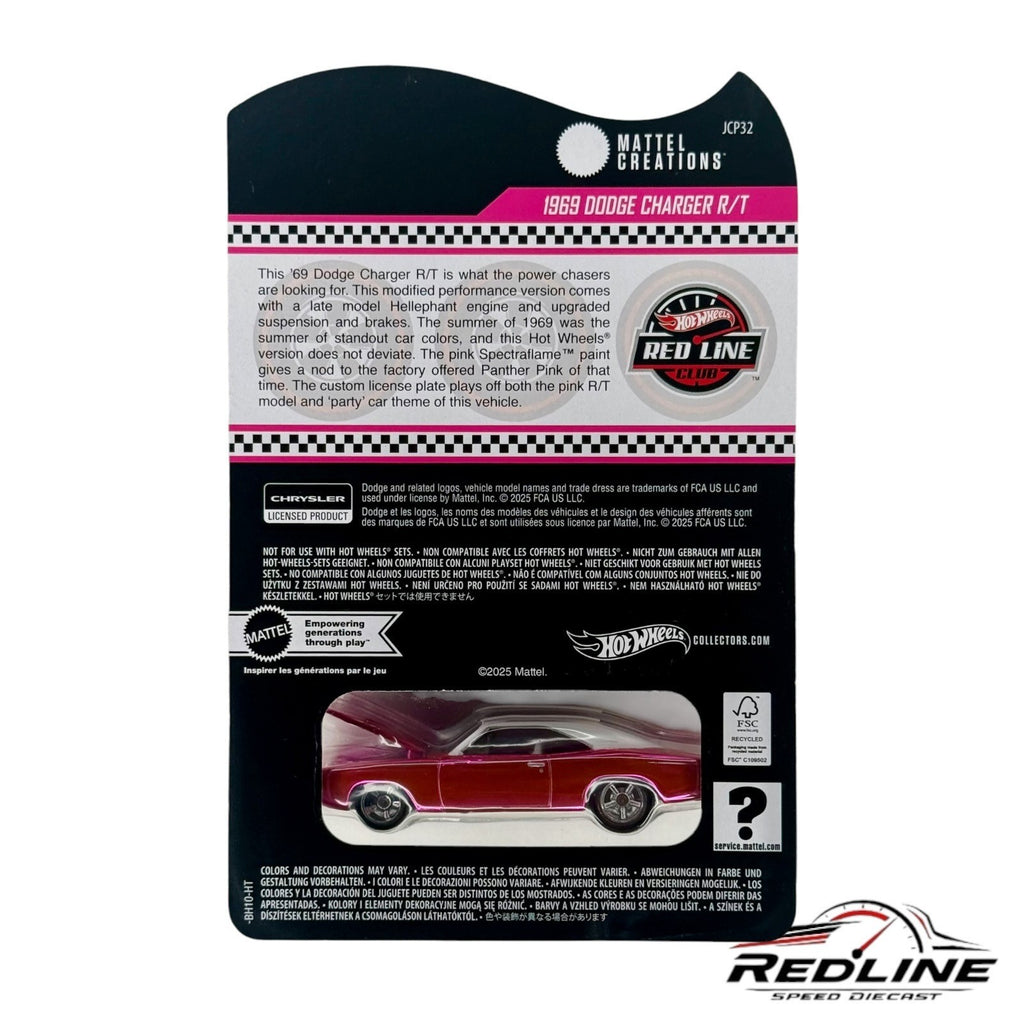 🔥RLC Hot Wheels Collectors Exclusive 1969 Pink Dodge Charger R/T H28🔥