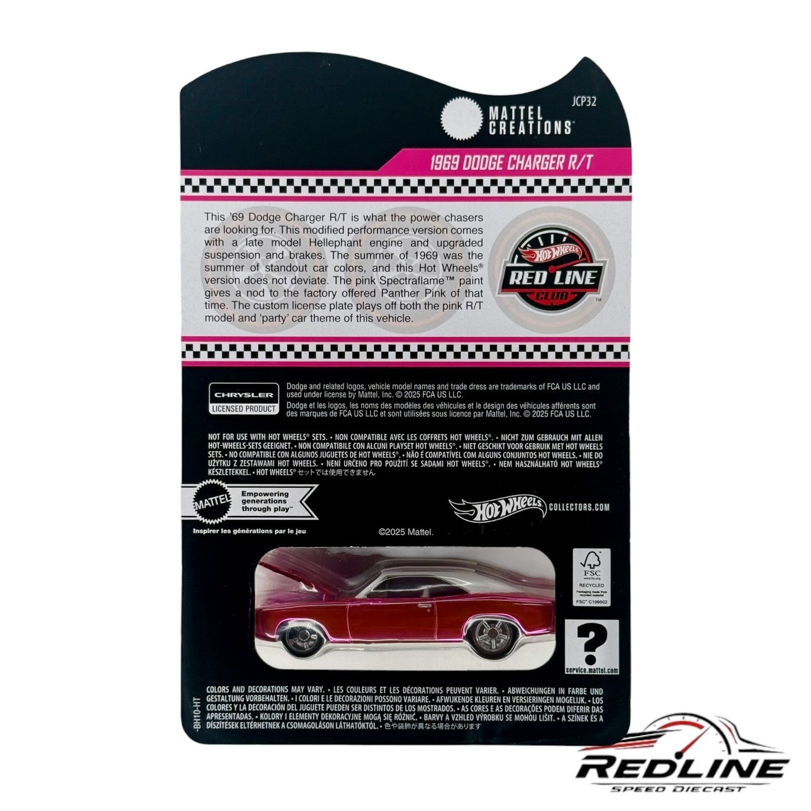 🔥RLC Hot Wheels Collectors Exclusive 1969 Pink Dodge Charger R/T H28🔥