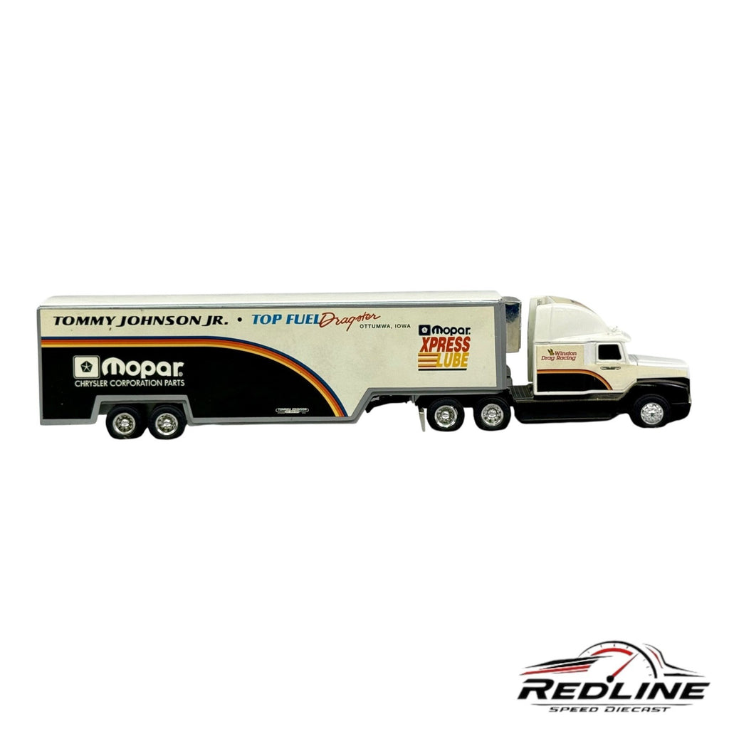 🏁🏁🏁Ertl Tommy Johnson Jr. Mopar Top Fuel Dragster Transporter 1/64🏁🏁🏁