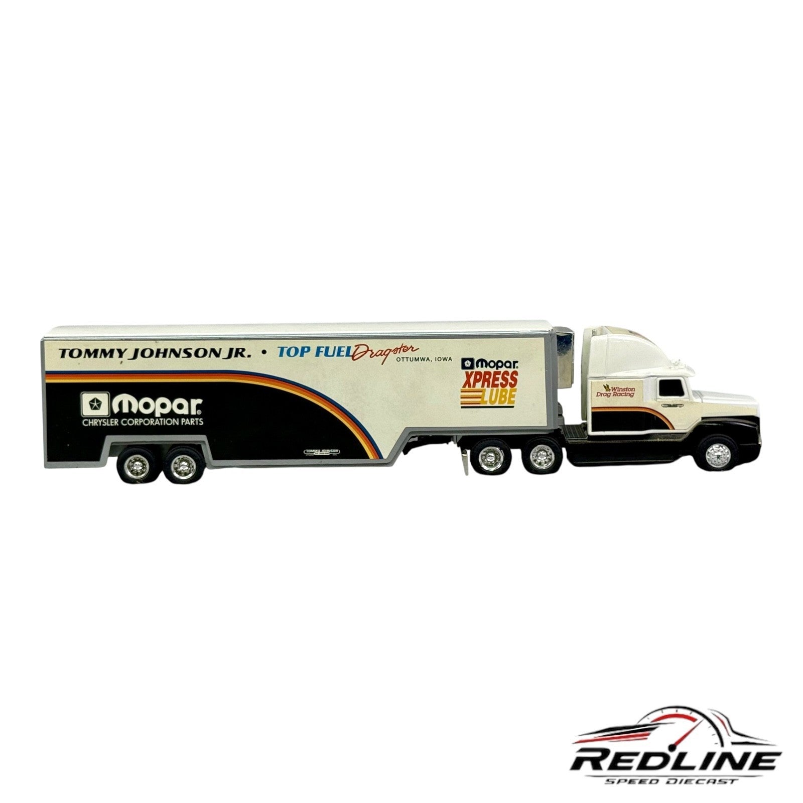 🏁🏁🏁Ertl Tommy Johnson Jr. Mopar Top Fuel Dragster Transporter 1/64🏁🏁🏁