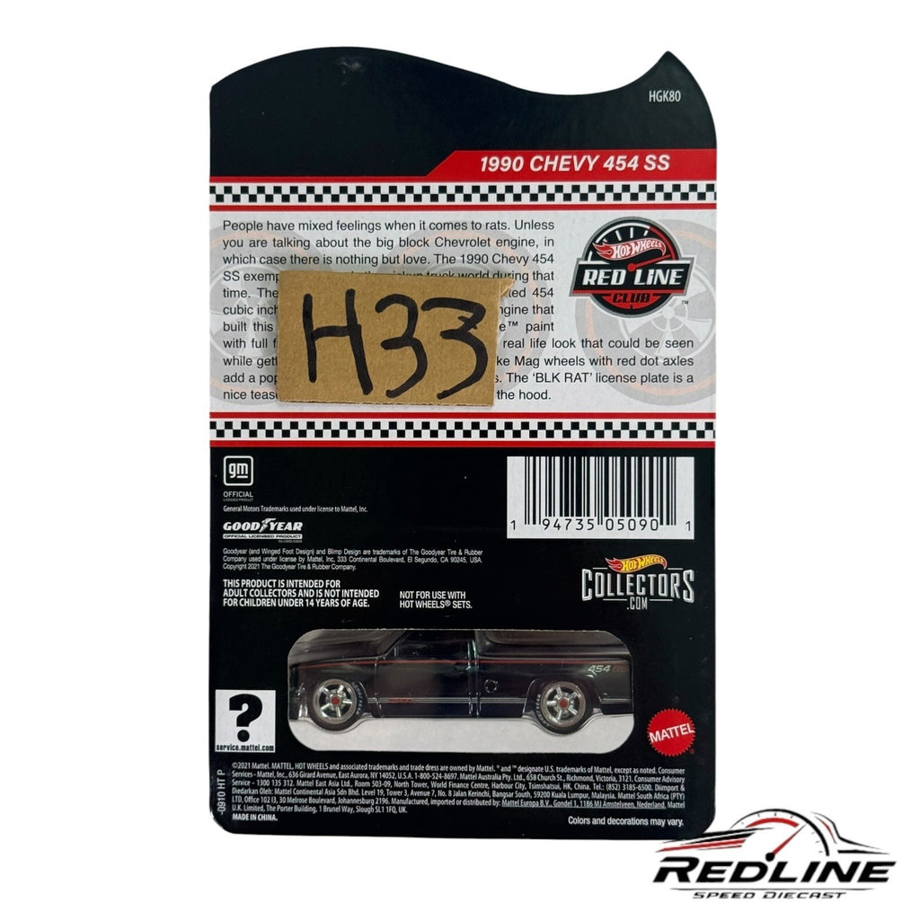 🇺🇸🇺🇸Hot Wheels Redline Club 1990 Chevy 454 SS Black H33🇺🇸🇺🇸