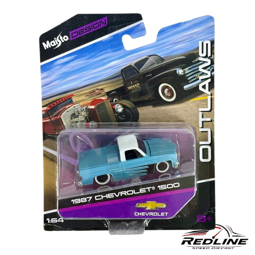 🇺🇸Maisto Design Outlaws 1987 Chevrolet 1500 1:64 Diecast Truck Blue/White H33