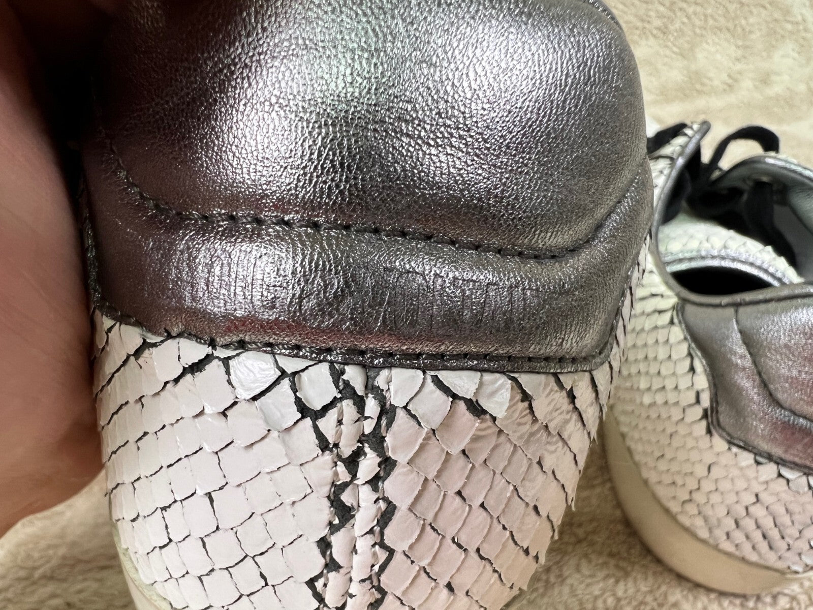 🐍Zadig & Voltaire White Leather Snakeskin Sneakers shoes EU 40  US 9 WOMENS🐍