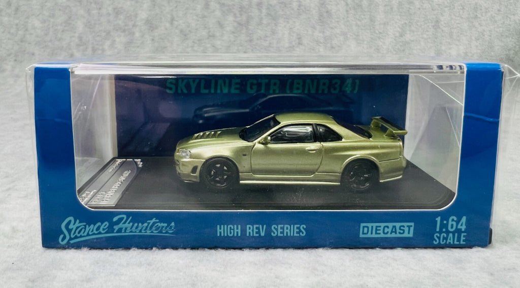 🎌 Stance Hunter Nissan Skyline GTR  BNR34 Z-tune Blue Yellow 599 pcs 1/64 H3🎌