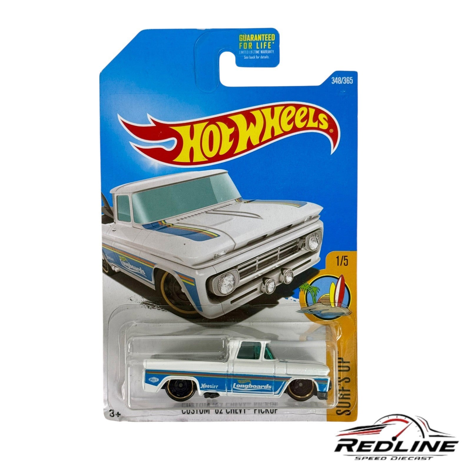 🇺🇸Hot Wheels Custom 62 Chevy Pickup White Surfs Up 348/365 H6🇺🇸