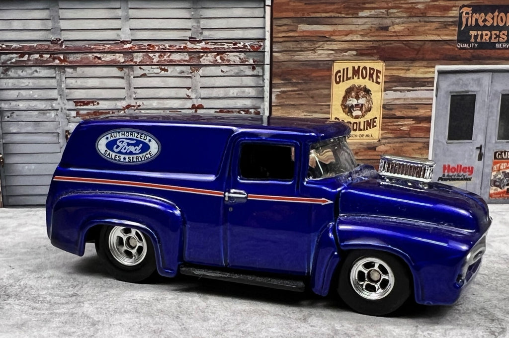 🔥Hot Wheels 100% Petersen's Custom Classic Trucks '56 Ford Real Riders Blue C19