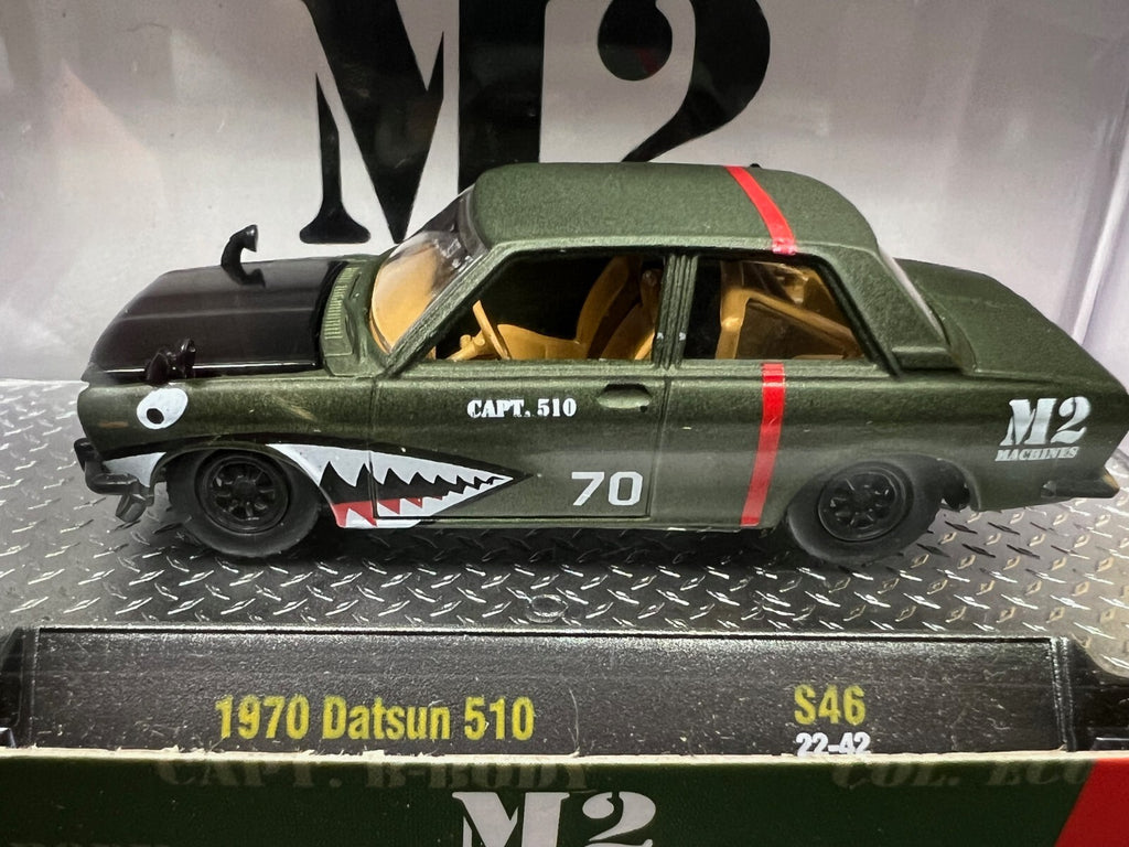 🔥🔥🔥M2 Machines  1970 DATSUN 510 Capt 510 Soldier Green H7🔥🔥🔥
