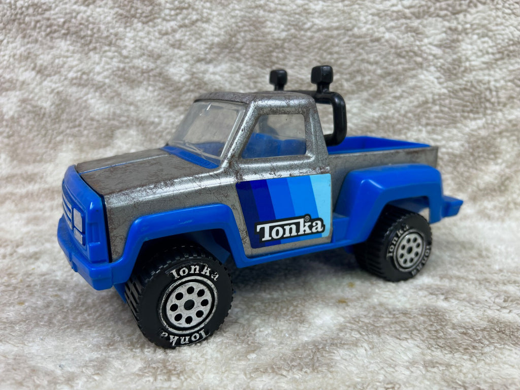 🔥Tonka Pickup Truck w/ Roll Bar Silver Gray Metal Blue Plastic 1979 Made in USA