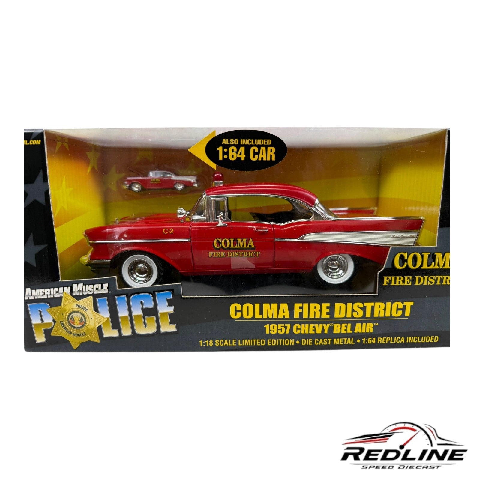 🔥🔥American Muscle Police Colma Fire District 1957 Chevy Bel Air 1:18 C3🔥🔥