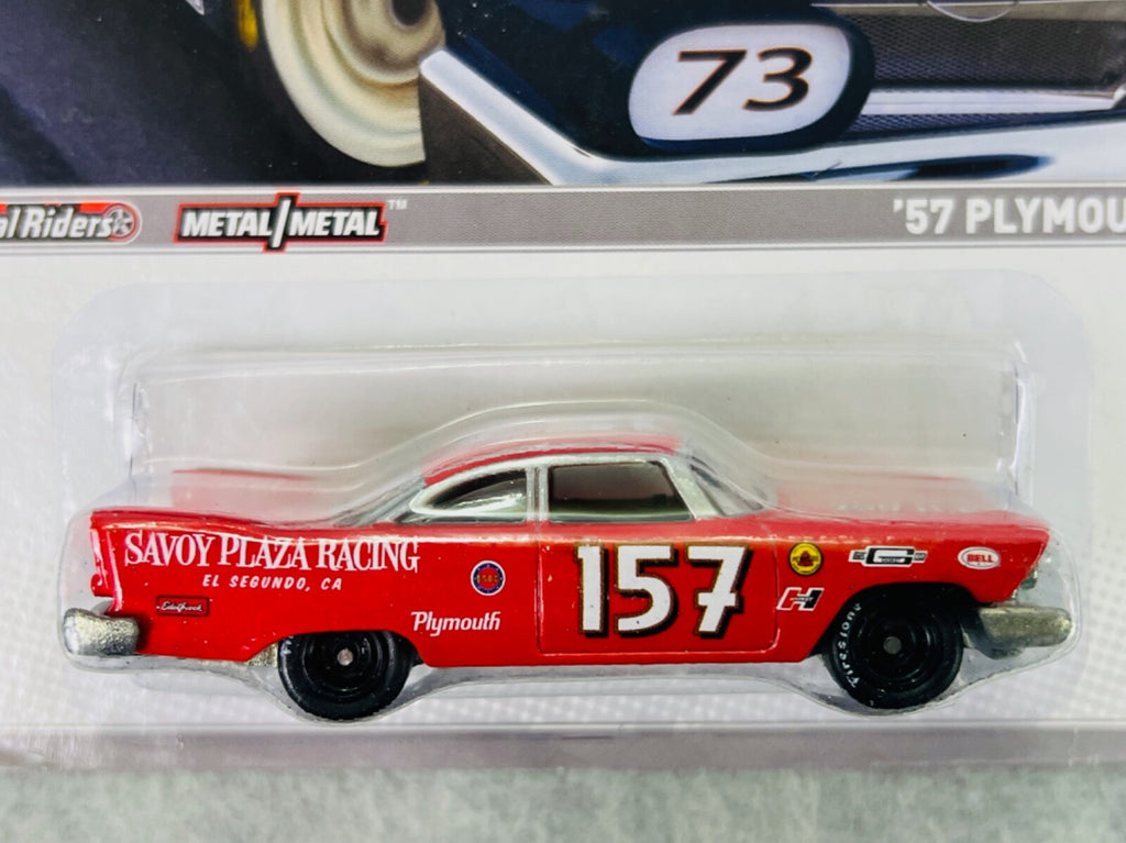 🏁🏁 Hot Wheels Racing 2012 Stockcar '57 Plymouth Red Real Riders 🏁🏁