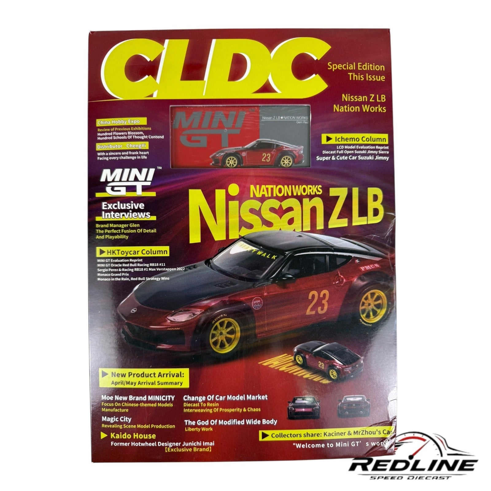 🎌Mini GT CLDC Magazine with Nissan Z LB Nation Works Red Metallic 1:64🎌