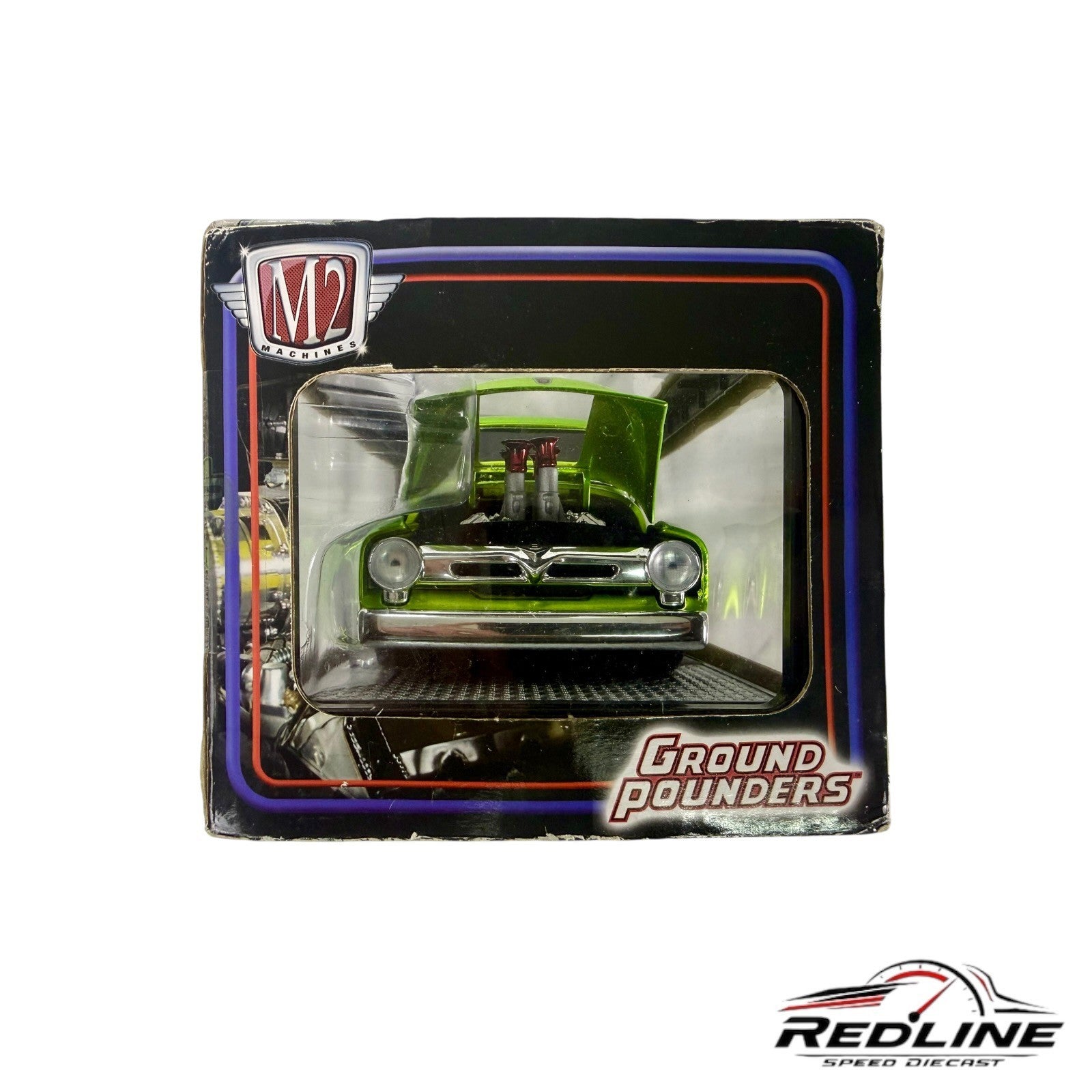 🔥M2 Machines Ground Pounders 1956 Ford F-100 Pickup Hooker Headers 1:24 D1🔥