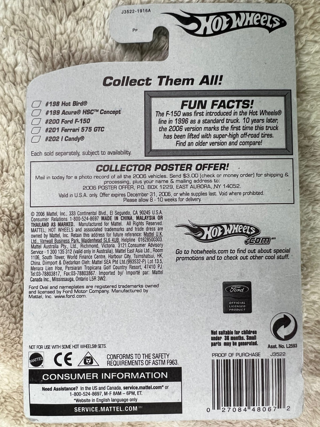 🇺🇸🇺🇸🇺🇸 Hot Wheels Ford F-150 #200 Blue Card HW19🇺🇸🇺🇸🇺🇸