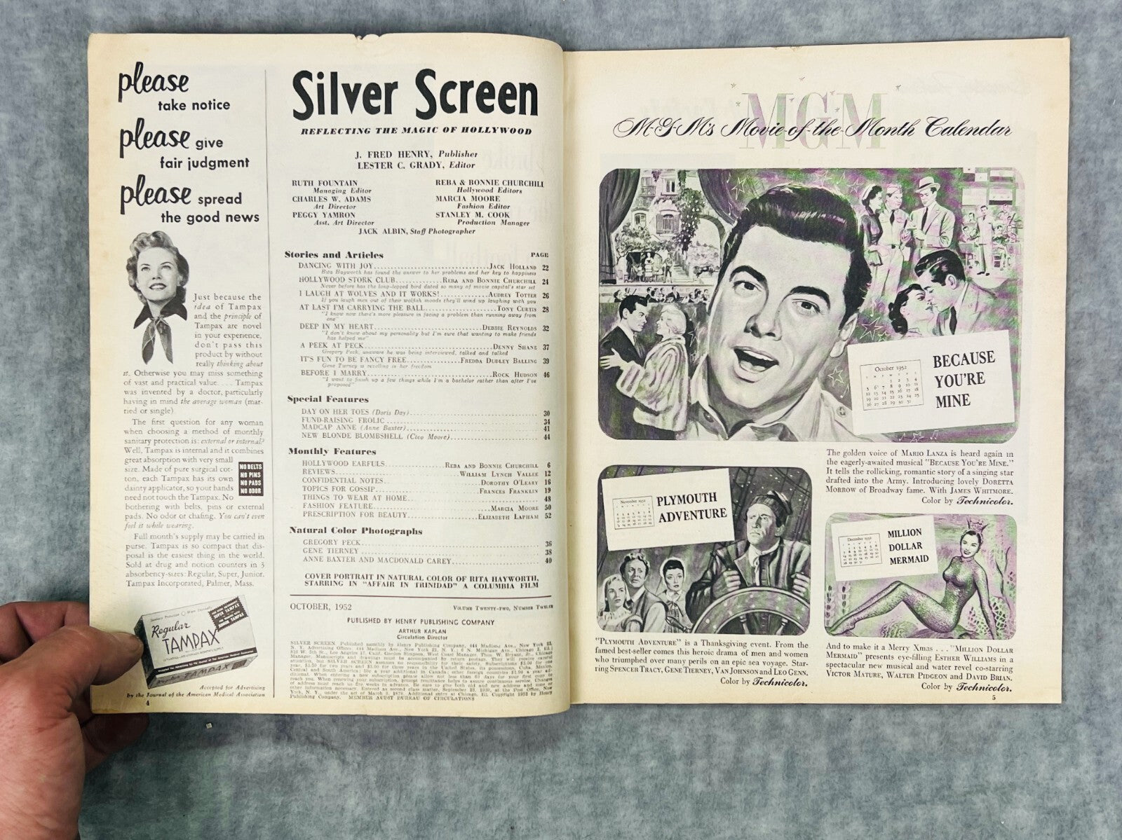 🔥🔥🔥Silver Screen Magazine October 1952 - Rita Hayworth- Hollywood Stork🔥🔥🔥