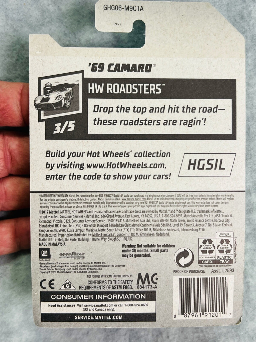 🔥🔥🔥HOT WHEELS 2020 '69 CAMARO CONVERTIBLE HW ROADSTERS H25🔥🔥🔥