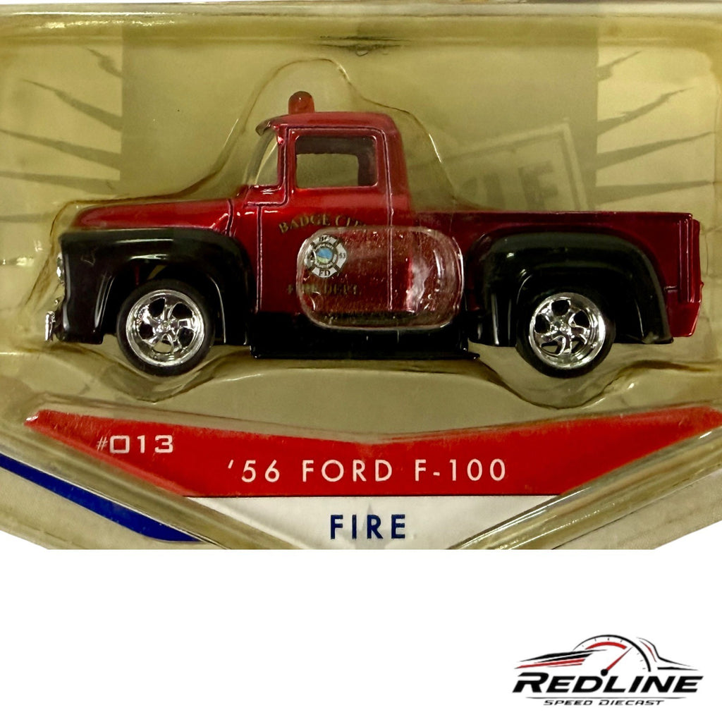 🔥🔥Jada Badge City Heat 1956 Ford F-100 #13 Red Fire Truck H26🔥🔥