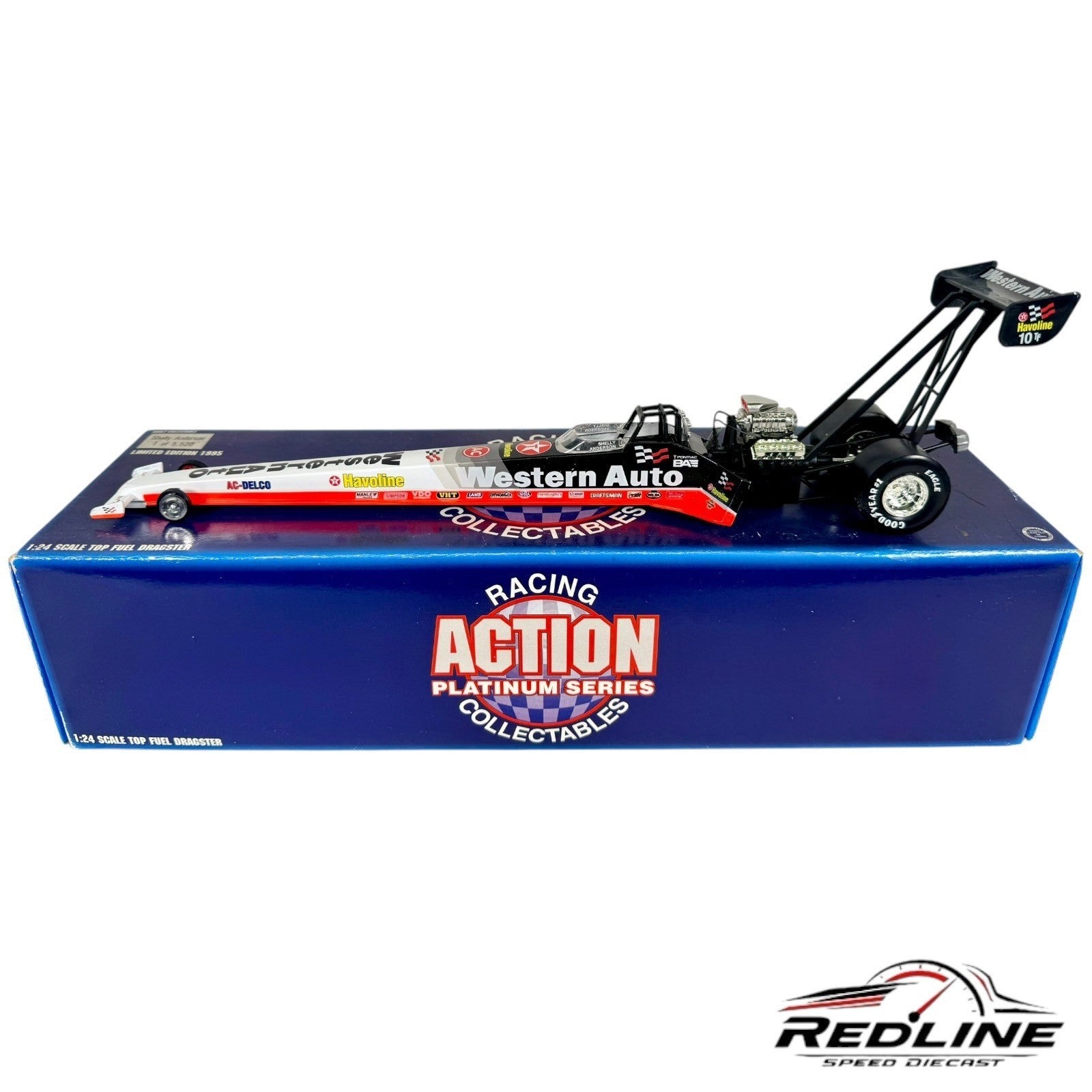 🏁Action Platinum Series Shelly Anderson 1995 Western Auto Dragster 1:24 🏁